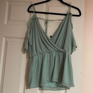 Green off the shoulder Peplum Top